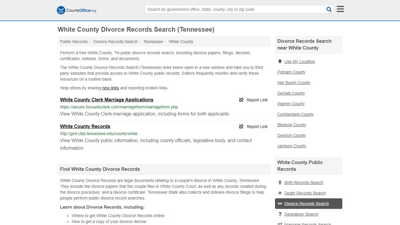 Divorce Records Search - White County, TN (Divorce Certificates & Decrees)